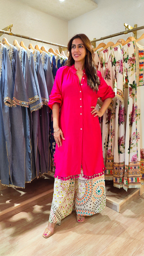 Long Pink Kurta With Printed Pant